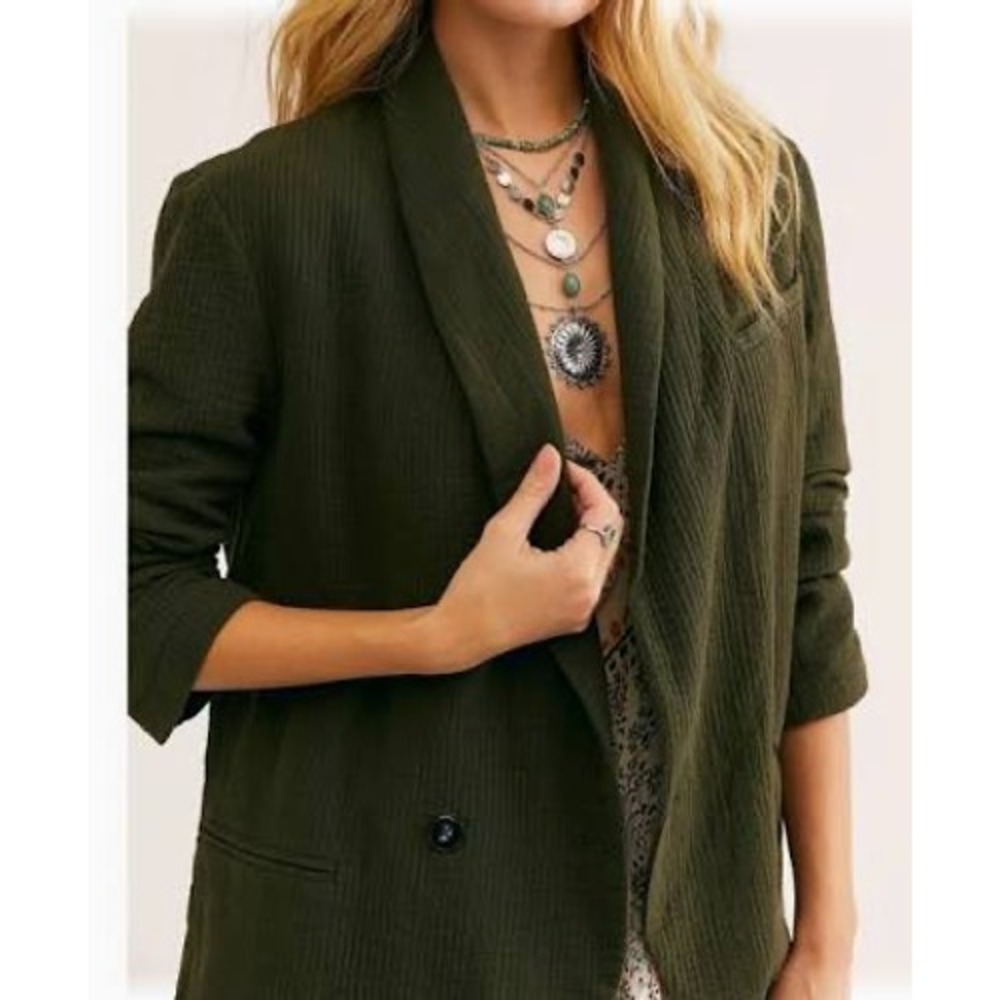 Free People Olive Green Blazer Jacket - Picture 2 of 12